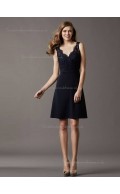 Black Natural Short-length Lace V-neck A-line Bridesmaid Dress