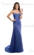 Blue Natural A-line Sweetheart Chiffon Sweep Bridesmaid Dress