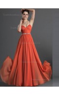 Red A-line V-neck Natural Floor-length Chiffon Bridesmaid Dress