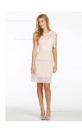 Pink Chiffon Knee-length Column / Sheath Empire One Shoulder Bridesmaid Dress