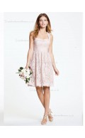 Pink Short-length Natural Sweetheart A-line Lace Bridesmaid Dress