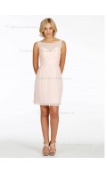 pink Bateau Chiffon Natural Column / Sheath Short-length Bridesmaid Dress