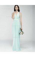 Green V-neck Empire Floor-length Column / Sheath Chiffon Bridesmaid Dress