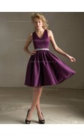 Grape A-line Knee-length V-neck Satin Natural Bridesmaid Dress