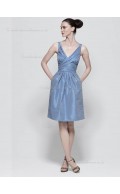 Lavender Knee-length Column / Sheath Taffeta V-neck Natural Bridesmaid Dress