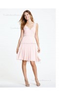 pink Natural A-line V-neck Knee-length Chiffon Bridesmaid Dress
