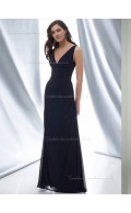 Dark Navy Column / Sheath V-neck Floor-length Empire Chiffon Bridesmaid Dress