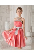 Watermelon A-line Satin Natural Strapless Knee-length Bridesmaid Dress