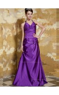 Regency V-neck Empire Satin Sweep A-line Bridesmaid Dress