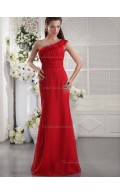 Red Empire Floor-length Column / Sheath Chiffon One Shoulder Bridesmaid Dress