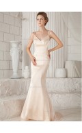 Pink Satin V-neck Natural Mermaid Sweep Bridesmaid Dress