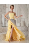 Gold A-line Chiffon Sweep Natural Strapless Bridesmaid Dress
