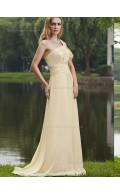 Champagne Sweep Chiffon Empire A-line One Shoulder Bridesmaid Dress