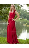 Red Halter A-line Empire Floor-length Chiffon Bridesmaid Dress