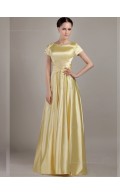 Gold Satin A-line Empire Floor-length Bateau Bridesmaid Dress