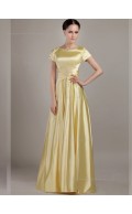 Gold Satin A-line Empire Floor-length Bateau Bridesmaid Dress