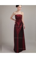 Burgundy Natural Strapless A-line Satin Floor-length Bridesmaid Dress