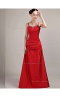 Red Floor-length Spaghetti Straps A-line Natural Satin Bridesmaid Dress