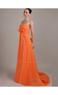 Orange Strapless Sweep Chiffon A-line Empire Bridesmaid Dress