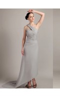 Gray Column / Sheath Chiffon One Shoulder Natural Sweep Bridesmaid Dress