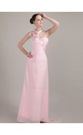 pink Chiffon Natural Floor-length One Shoulder Column / Sheath Bridesmaid Dress