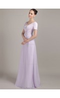 Lilac Floor-length Bateau Chiffon A-line Empire Bridesmaid Dress