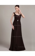 Chocolate Floor-length Bateau Natural A-line Chiffon Bridesmaid Dress