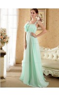 Green Sweep Spaghetti Straps Chiffon Empire A-line Bridesmaid Dress