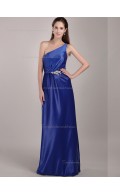 Royal Blue Satin One Shoulder Column / Sheath Natural Floor-length Bridesmaid Dress