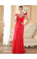 Red Bateau Empire Chiffon Column / Sheath Floor-length Bridesmaid Dress