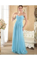 Sky Blue Floor-length Spaghetti Straps A-line Empire Chiffon Bridesmaid Dress