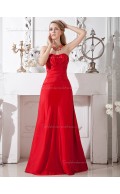 Red Floor-length Satin Empire A-line Bateau Bridesmaid Dress