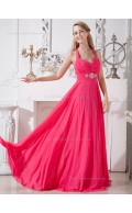 Watermelon Chiffon Sweep Empire A-line V-neck Bridesmaid Dress