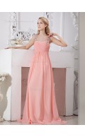Pink Chiffon A-line Sweep Empire Spaghetti Straps Bridesmaid Dress