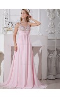 Pink Sweep Spaghetti Straps A-line Empire Chiffon Bridesmaid Dress