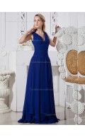 Royal Blue Floor-length V-neck Chiffon Empire A-line Bridesmaid Dress