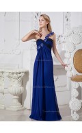 Royal Blue Floor-length One Shoulder Chiffon Empire A-line Bridesmaid Dress