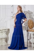 Royal Blue Chiffon Floor-length One Shoulder A-line Natural Bridesmaid Dress