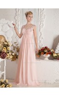 Pink Floor-length Straps A-line Chiffon Empire Bridesmaid Dress