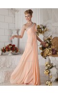 Pink A-line Floor-length Empire One Shoulder Chiffon Bridesmaid Dress