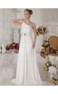 White A-line One Shoulder Sweep Natural Chiffon Bridesmaid Dress
