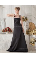 Black Empire Square Satin Sweep A-line Bridesmaid Dress
