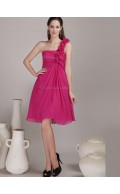 Red Knee-length One Shoulder A-line Empire Chiffon Bridesmaid Dress