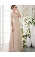 Pearl Pink V-neck Natural A-line Chiffon Floor-length Bridesmaid Dress