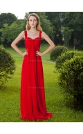 Red Natural Chiffon Column / Sheath Floor-length Straps Bridesmaid Dress