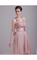 Pink A-line Chiffon Short-length Empire Halter Bridesmaid Dress