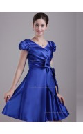 Royal Blue Empire Short-length Satin A-line V-neck Bridesmaid Dress