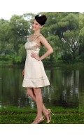 Champagne A-line Empire Short-length Spaghetti Straps Satin Bridesmaid Dress