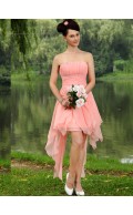 Pink Empire Chiffon A-line Strapless Short-length Bridesmaid Dress