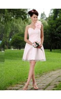 Pink Satin Natural One Shoulder A-line Short-length Bridesmaid Dress